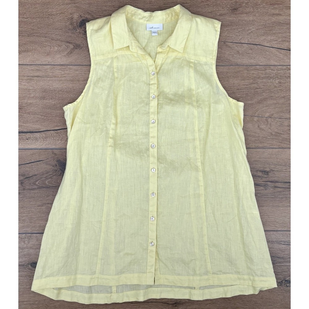 J Jill Love‎ Linen Sleeveless Button Front Blouse Size Large Yellow